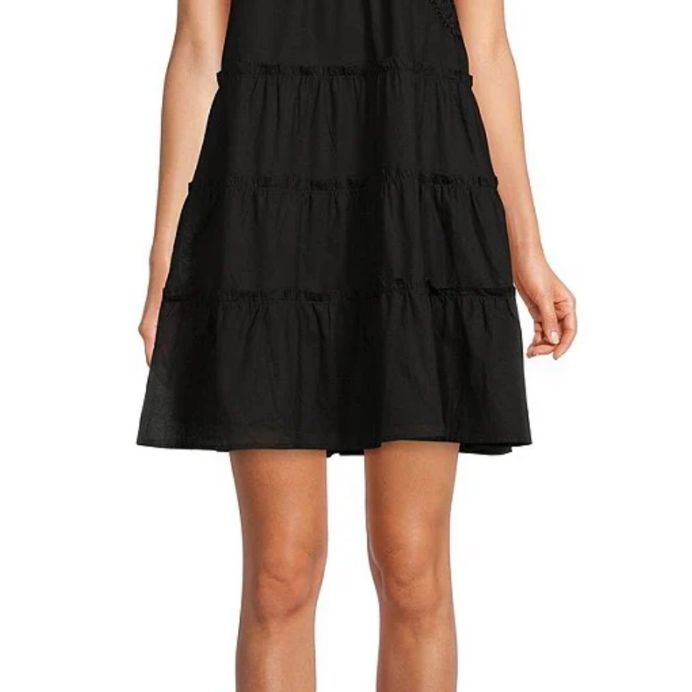 Embroidered black mini dress